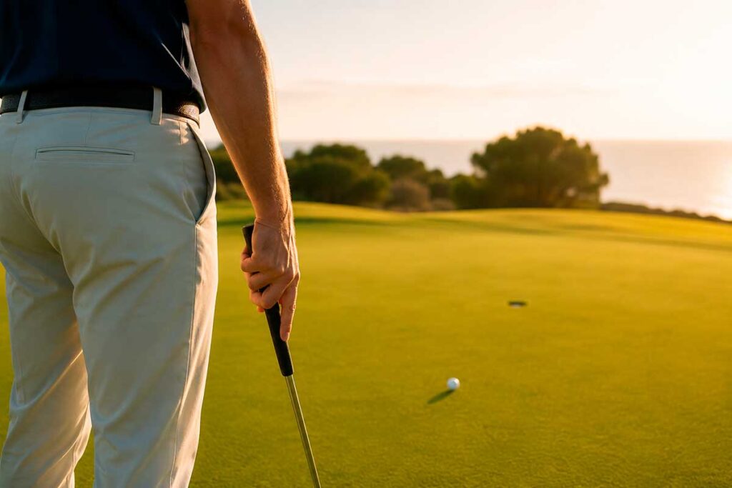Breathing routines before a decisive putt 1 Golfista green atardecer